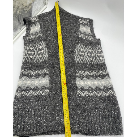 Kenji Women's Fair Isle Knit Long Vest Cardigan Shawl Collar Multi Gray Size L - Picture 9 of 12